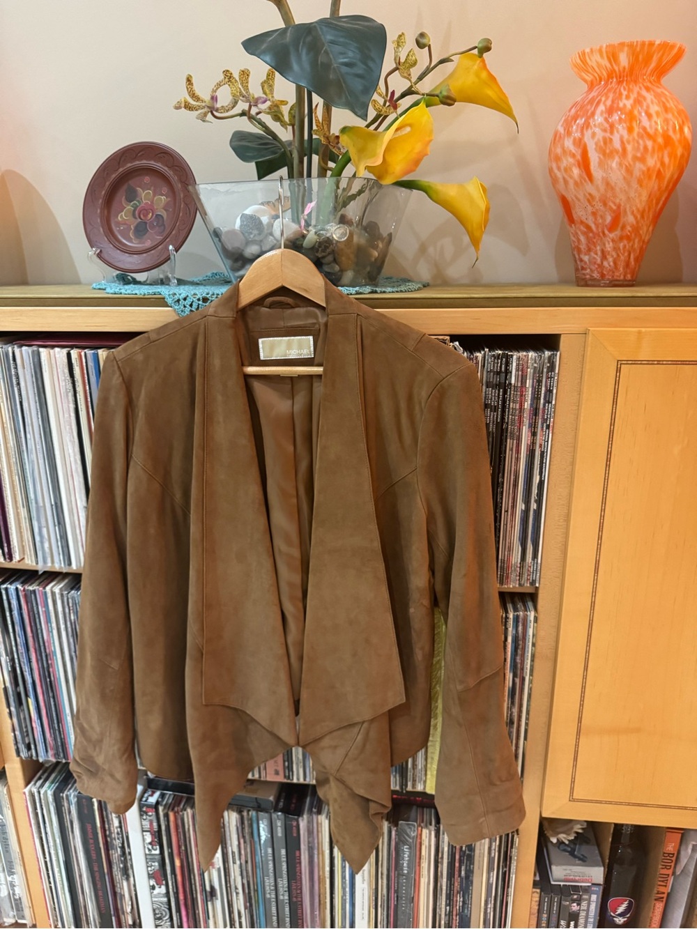 PRICE DROP: NWT,MICHAEL KORS BROWN LAMBSKIN SUEDE, DRAPED  Open-Front Jacket, XL